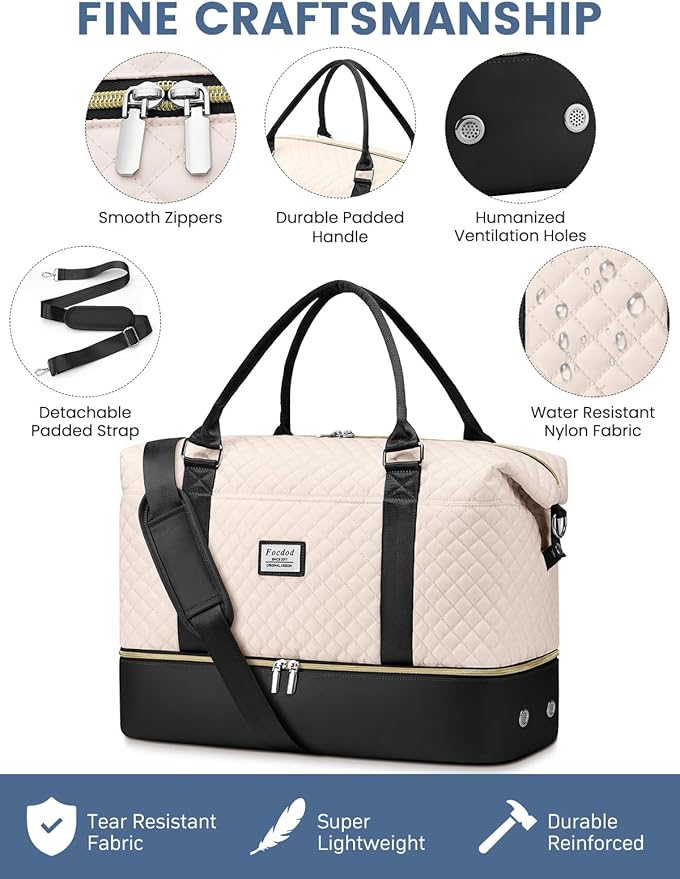 Travel Weekender Duffle Bags for Women: Overnight Bags with Shoe Compartment Large Carry on Weekend Bag with Toiletry Bag & Wet Pocket Tote Duffel Hospital Bag for Women Labor Delivery 3 PCS Set