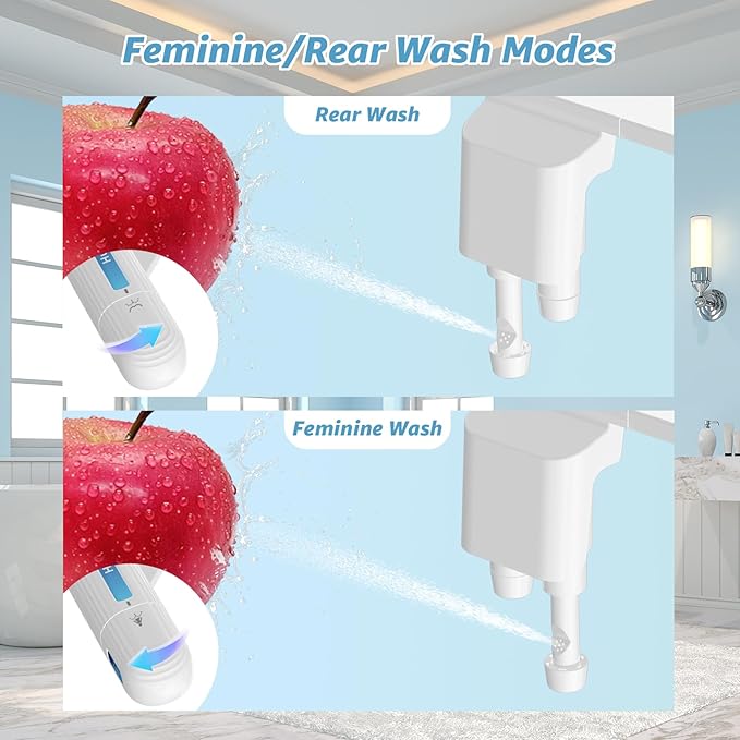 Ultra-Slim Bidet Attachment for Toilet, Non-Electric Dual Nozzle (Rear & Feminine Wash), Adjustable Water Pressure, Easy to Install, Fits Most Toilets, Stainless Steel Hose, Blue & White