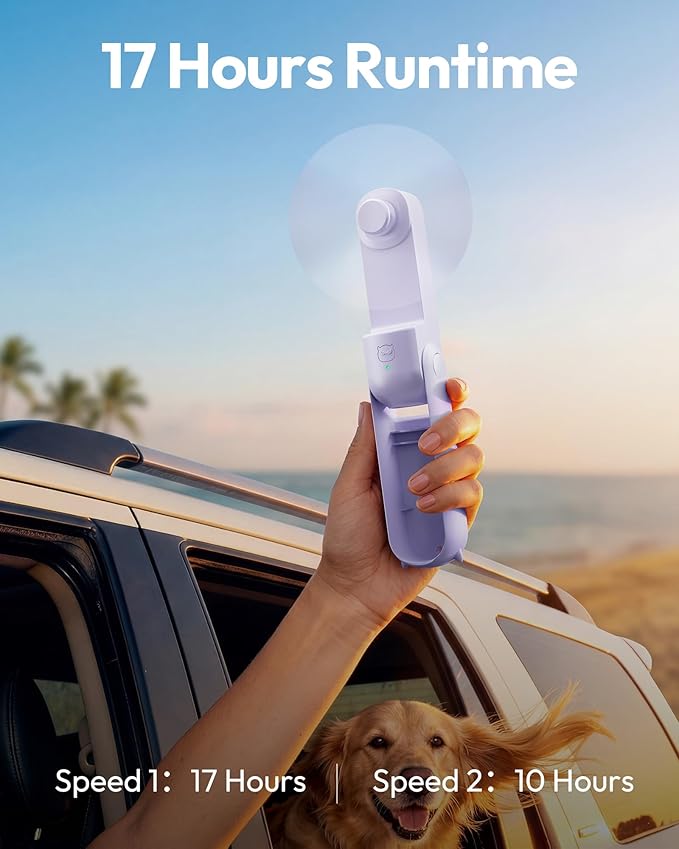 Gaiatop Portable Handheld Fan, 3 in 1 Mini Fan Handheld [17h Max Cooling], Foldable Personal Fans Pocket Design, USB Travel Fans Portable, Lash Trip Summer Essential Cute Gifts for Women Girl, Purple