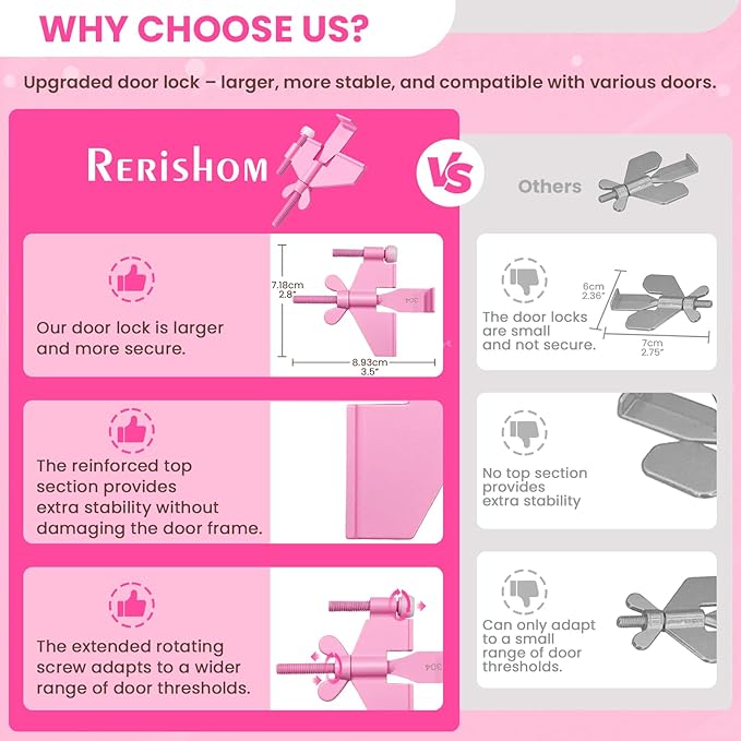 Upgraded Pink Portable Door Lock Home Security Door Locker Travel Lockdown Locks for Additional Safety and Privacy Perfect for Traveling Hotel Home Apartment College