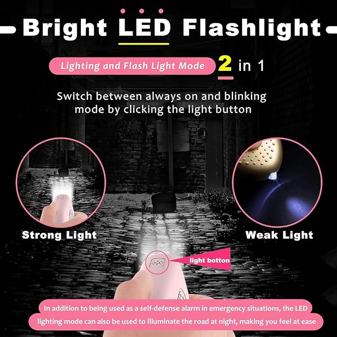 Hion Personal Safety Alarm for Women, 2 Pack Rechargeable 130dB Self Defense Alarm Keychain with LED Flashlight, Emergency Safe Sound Security for Children Elderly, Black+Blue
