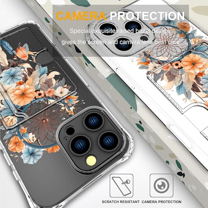 Compatible with iPhone 16 Pro Case Card Holder for Women Cute Design,Wallet Phone Cases Transparent Cool Kawaii Protective (Clear Dreamcatcher Dream Cather)