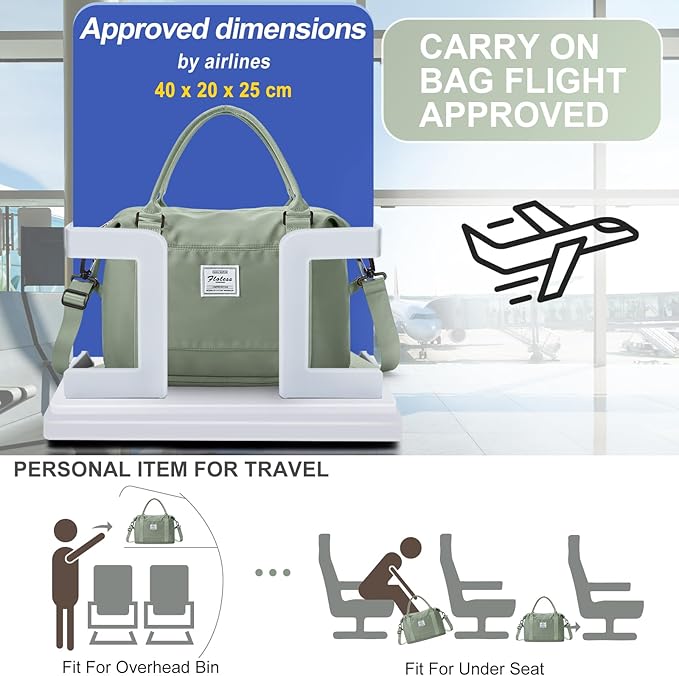 Travel Duffel Bag, 18x14x8 Inches Travel Bag Spirit with Shoes Compartment, Weekender Overnight Bag for Women with Trolley Sleeve, Carry On Bag for Airplanes Sport Tote Gym Bag(BeigeGreen).