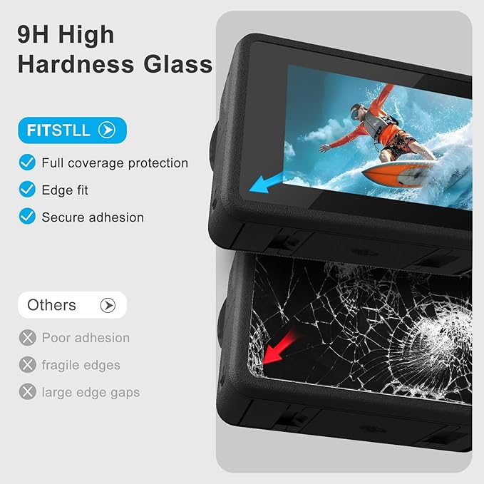 FiTSTILL Tempered Glass Screen Protector with Silicone Lens Cap for DJI Osmo Action 5 Pro,Ultra HD 9H Hardness,Scratch Resistant Bubble Free Action 5Pro Accessories