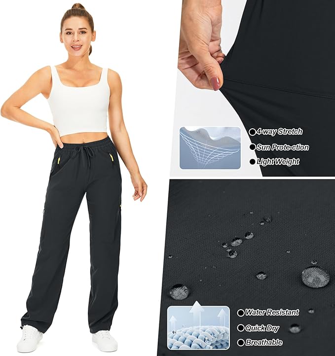 Womens Hiking Pants Quick Dry UPF 50 Lightweight Travel Golf Cargo Safari Pants Zipper Pockets