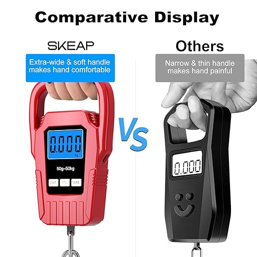 Digital Fish Scale Hanging Scale Fishing Scale,110lb/50kg Luggage Scale,Upgrade Large Handle & Backlit LCD Display, Electronic Balance Digital Fishing Postal Scale, Red, Fishing Gifts for Men