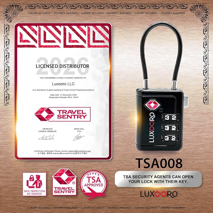 TSA Approved Luggage Lock with Alert Indicator, 3-Digit Resettable Combination, Durable Zinc Alloy Travel Lock for Suitcase, Backpack, Toolbox, Locker, All-Propose, keyless – Black (2 Pack)