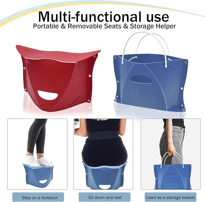 Foldable Airplane Foot Rest for Long Flight, Portable Camping Hiking Stool Travel Under Desk Foot Leg Rest for Airplane, Subway, Outdoor (Red+Navy)
