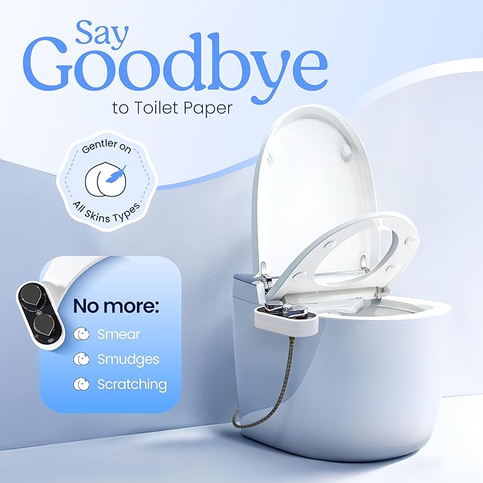 CLEAR REAR Bidet Attachment for Toilet Seat - Non-Electric with Self Cleaning Nozzles, Leak Proof Connectors, Adjustable Water Spray, Rear & Feminine Wash - Hygienic Bathroom Upgrades (2 Pack)