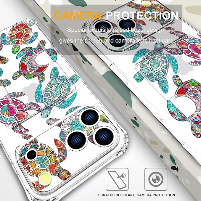 Compatible with iPhone 17 Pro Max Case Card Holder for Women Cute Design,Wallet Phone Cases Transparent Cool Kawaii Protective (Clear Sea Turtles Animal Tribal)