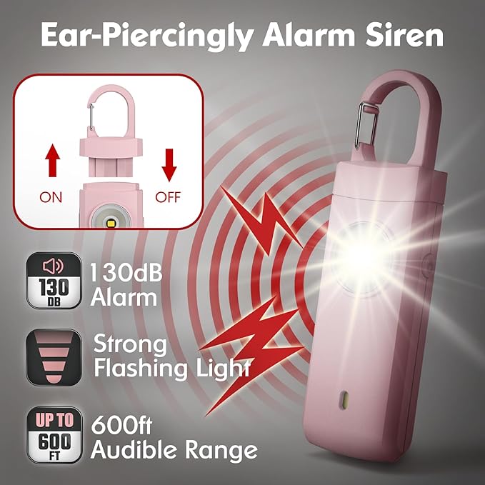 Rechargeable Personal Alarms for Women - Birthday Valentine's Day Gifts for Women, Stocking Stuffers for Teen Girl, Daughter, Safety Keychain Flashlight, Siren Alarm, Travel College Essentials (Pink)