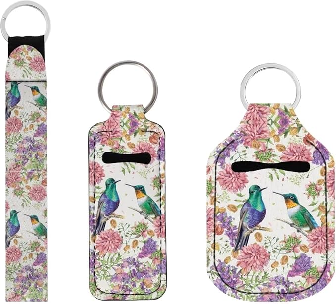 Suobstales 3Pcs Travel Bottles Keychain Holder Set,Travel Bottle Sleeves+Neoprene Chapstick Holders+Lanyard Keychain