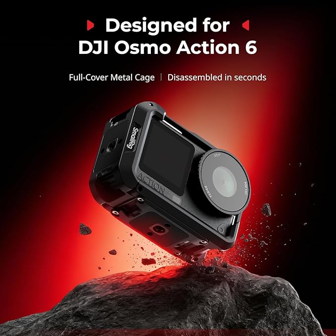 SmallRig Cage for DJI Osmo Action 6 (Advanced Edition), Aluminum Alloy Camera Cage with Cold Shoe, Wrist Strap, Lens Cover, Protective Frame with 1/4"-20 Locating Holes, Action 6 Accessories - 5887