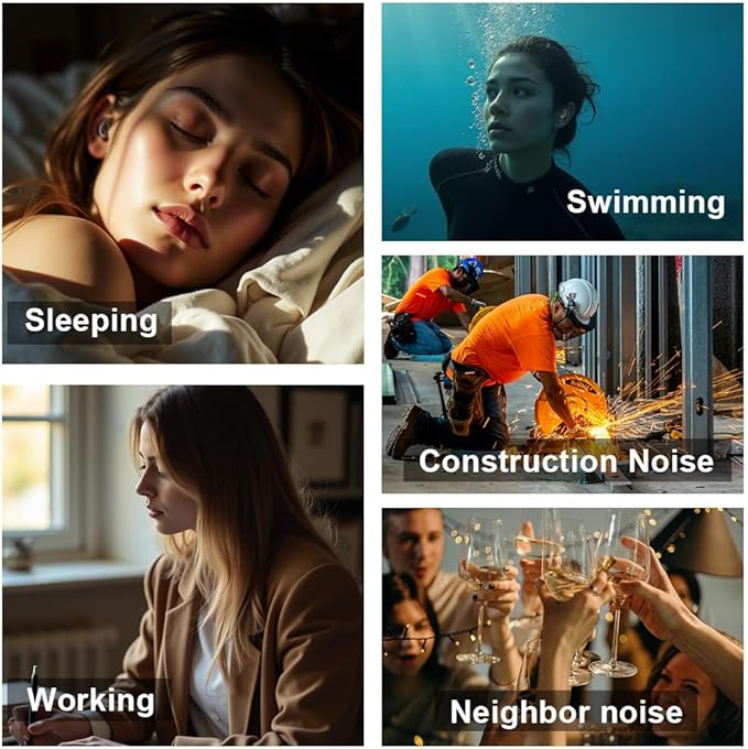 Ear Plugs for Sleeping, 2 Pairs Ear Plugs for Sleeping Noise Cancelling, 35dB Reusable Silicone Earplugs for Noise Reduction, Sleep, Work, Hearing Protection, Concert and Snoring, Black