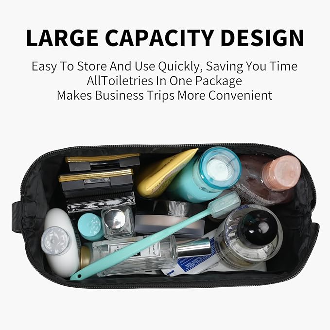 Hanging Travel Toiletry Bag for Women, Makeup Bag, Compact, sturdy, Lightweight, Waterproof, Simple and Practical, Functions As Both Cosmetic Organizer And Toiletry Bag (Woman, Jet Black)