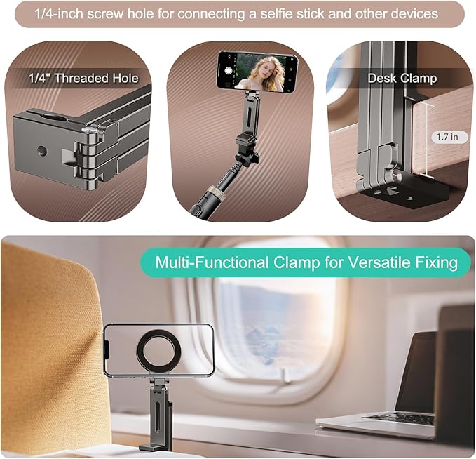 Aluminum Magnetic Tripod for iPhone 17/16/15/14 Pro Max Air, 360° Adjustable for MagSafe Tripod Mount Stand, Content Creator Phone Holder Airplane Travel Essentials Accessories