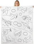 Cartoon Airplane Kids Throw Blanket,Cloud American Aircraft Cute Bed Blanket for Girls Boys Adults,Geometric Grids Patchwork Fleece Blanket,Black White Fuzzy Blanket,Twin Size (60 x 80 Inches)