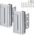 Child Safe Door Reinforcement Lock 2 Pack, 800lbs Heavy Duty Aluminum Inward Door Security Lock, 3 Inch Stop with Protective Silicone Strips for Extra Kids Safety, Silver