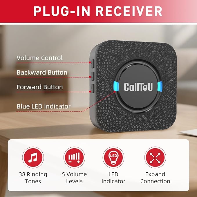 CallToU Wireless Motion Sensor Alarm Indoor Motion Detector Alarm Bed Alarms for Elderly Dementia Patients Motion Sensor Door Chime for Business with 500FT Range, 5 Adjustable Volume 2Sensor+1Receiver