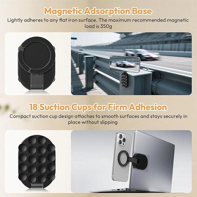 Double-Sided Suction & Magnetic Phone Holder, 3-in-1 Suction Magnetic Phone Holder, 360° Rotatable Phone Tripod Mount Magnetic Gym Phone Holder for Car, Mirror, Gym, Kitchen