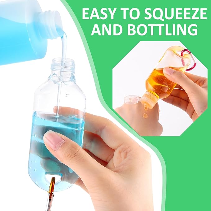 FairySandy 100 Pcs Traveling Bottles with Keychain 2oz Clear Plastic Hand Sanitizer Holder Keychain Empty Refillable Liquid Packing Container Squeeze Plastic Bottle with Lid,Rectangle