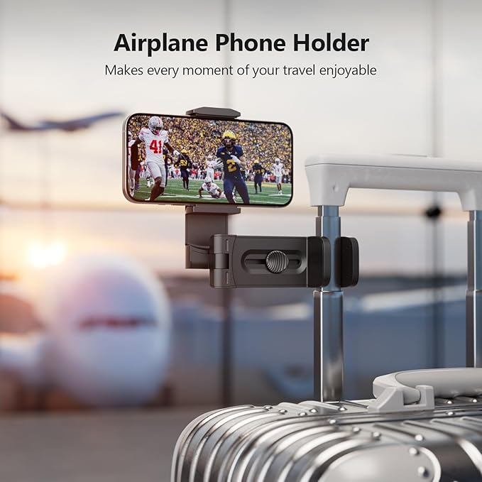 MiiKARE Airplane Travel Essentials Phone Holder, Universal Handsfree Phone Mount for Flying with 360 Degree Rotation, Accessory for Airplane, Travel Must Haves Phone Stand for Desk, Black&White