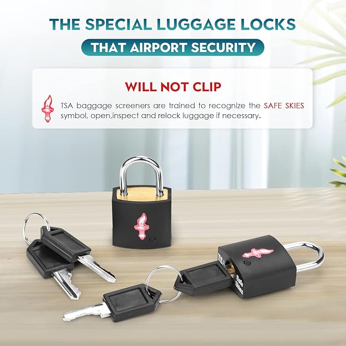 6 Pack Black TSA Luggage Locks with Key, TSA Approved for Backpacks, Bags and Luggage, 6 Pack Travel tag