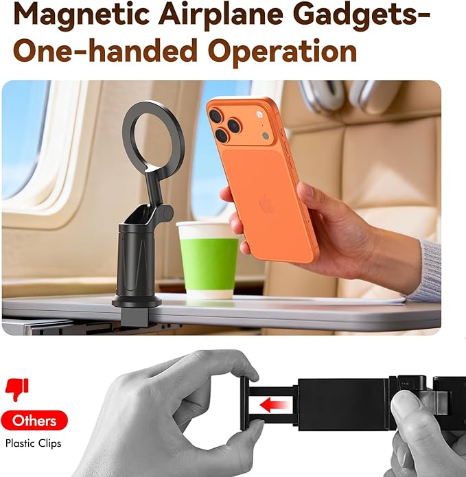 Airplane Travel Essentials Phone Holder, for Magsafe Universal 360 Degree Rotation Airplane Gadgets Phone Mount for Flight Europe Vacation Essentials, Gifts Travel Accessories