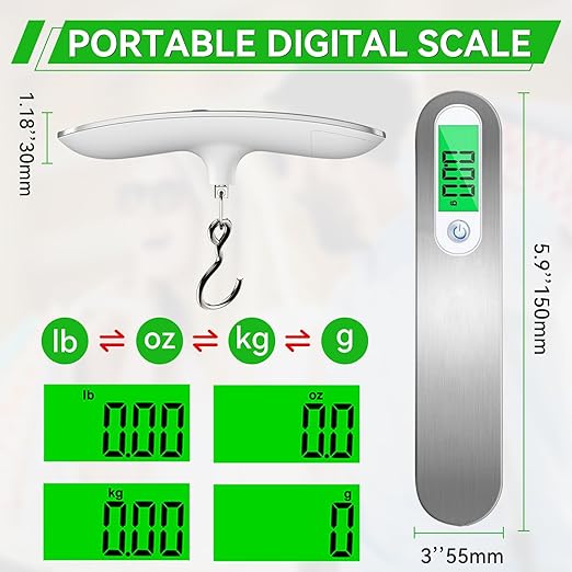 110 lbs Luggage Weight Scale Digital High Precision Scale Portable Handheld Scale with g/oz/kg/lb Travel Accessories Scale Luggage Scale Cover Backlit LCD Display