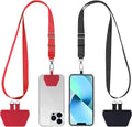 CACOE Phone Lanyard 2 Pcs Adjustable Neck Strap,4 Pcs Patches,Universal Crossbody Multifuctional Patch Polyester Cell Phone Lanyards Compatible with Most Smartphones(Black+Red)
