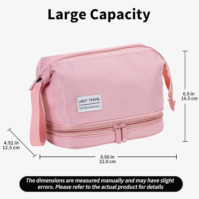 Hanging Travel Toiletry Bag for Women, Makeup Bag, Compact, sturdy, Lightweight, Waterproof, Simple and Practical, Functions As Both Cosmetic Organizer And Toiletry Bag (Woman, Pink)