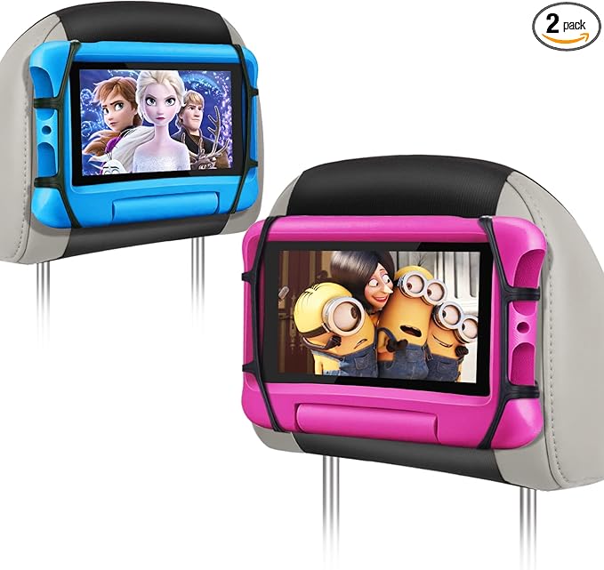 WONNIE Car Tablet Holder, Upgraded iPad Holders for Car Mount Headrest, iPad Mount Back Seat for Kids with Anti-Slip Strap, Silicone Holding Net/Fits All 7-12.9'' Tablets, 2 Pack