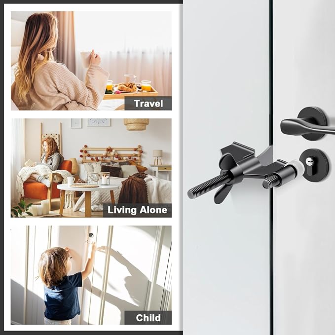 AceMining Upgraded Portable Door Lock Home Security Door Locker Privacy Perfect for Traveling Hotel Home Apartment College and Travel Lockdown Locks for Additional Safety, Black