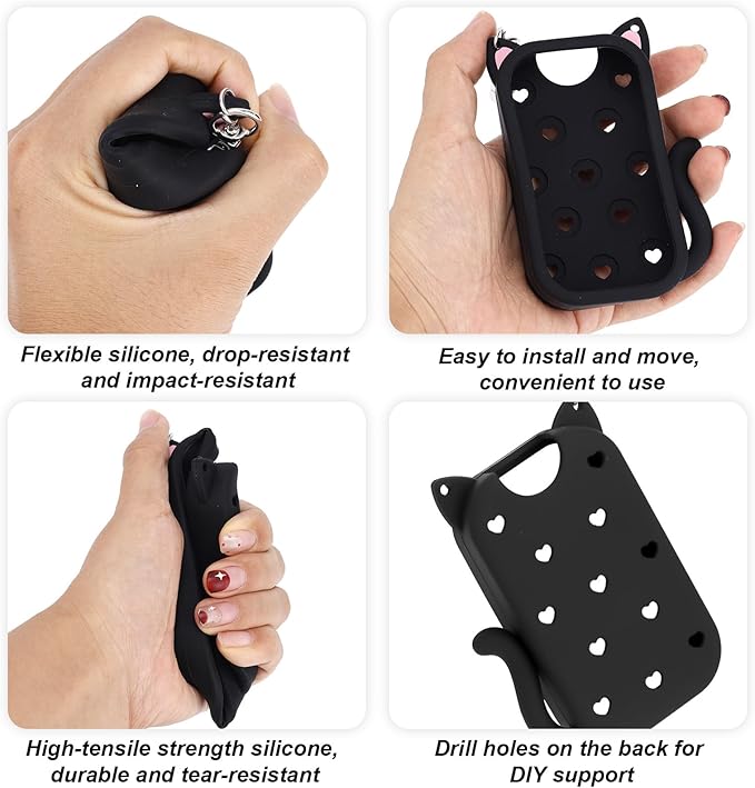 Cat Silicone Case for Touchland Hand Sanitizer Spray 1 fl oz/30ml, Soft & Portable Silicone Protective Holder for Touch Land with Keychain Practical Travel Accessories (Black)