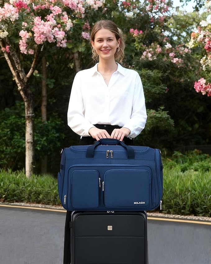 MILADA Carry On Luggage Bags for Travel Lightweight Personal Item Travel Bag Foldable Large Duffle Bag for Travel Tote Overnight Bags for Women Mens Weekender Bags, Blue