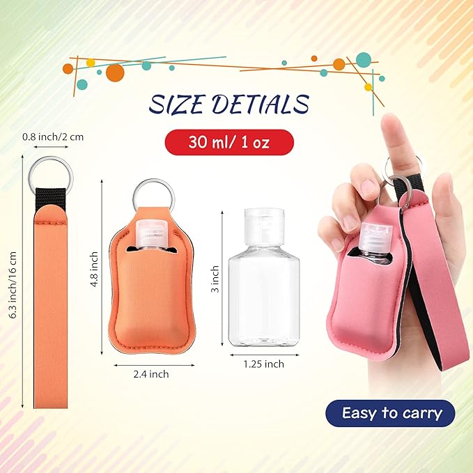 Patelai 54 Pcs Hand Sanitizer Holder Keychain Wristlet Set 1oz Empty Travel Bottle Refillable Bottle Portable Keychain Holder