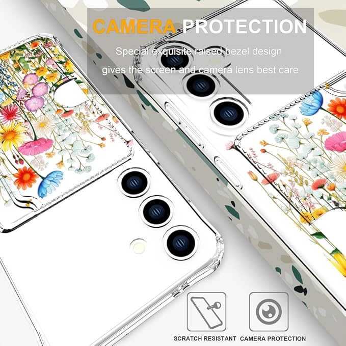 Compatible with Samsung Galaxy S24 / S25 Case Card Holder for Women Cute Design,Wallet Phone Cases Transparent Cool Kawaii Protective (Clear Flowers Herbs Wild Plants)