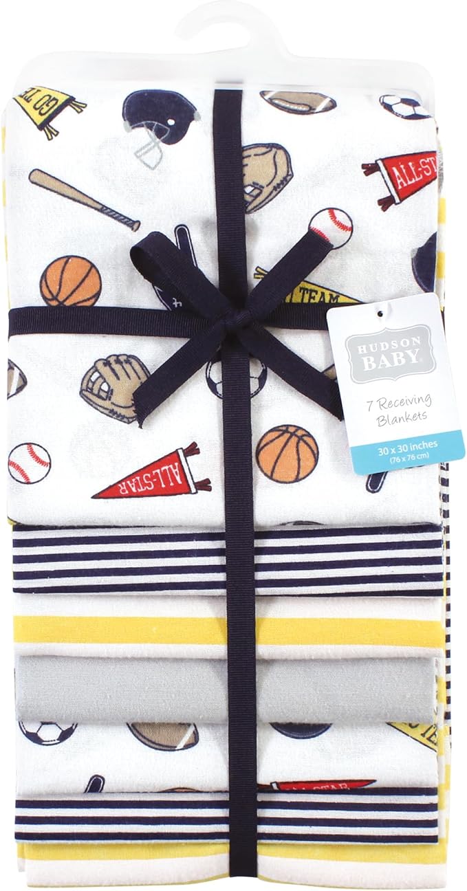 Hudson Baby Unisex Baby Cotton Flannel Receiving Blankets Bundle, Sports Fan, One Size