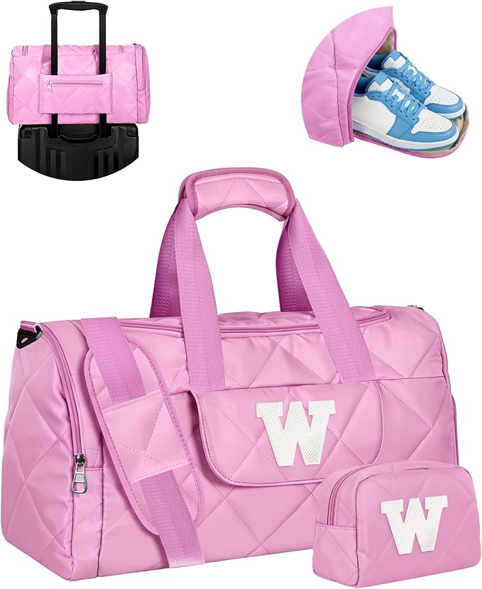 Elilier Girls Overnight Bag with Toiletry Bag, Dance Bag with Letter, Gifts for Girls, Personalized Gift for Daughter, Granddaughter, Niece, Girl Trip Favors, Birthday Christmas Easter Gift Idea