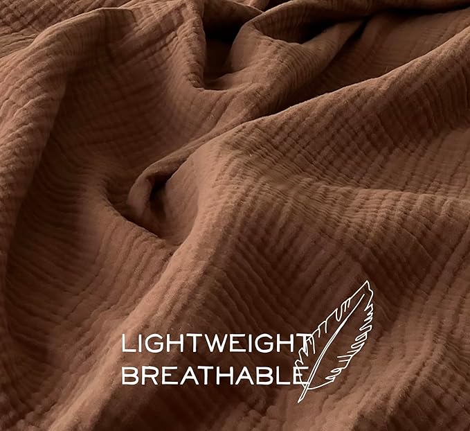 KyraHome Muslin Blankets for Adults, 60"x80" Large 100% Cotton Throw Blanket, Plant Dyed Lightweight Breathable Gauze Summer Blanket for Couch, Napping, Picnic, All Season (Brown)