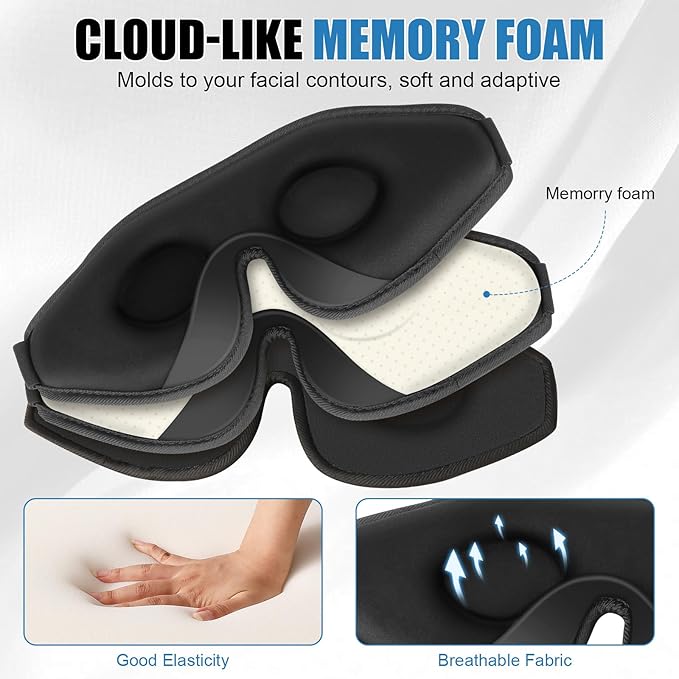 Sleep Eye Mask for Men Women,Zero Pressure 3D Blackout Eye Mask for Sleeping,Eye Covers with Adjustable Strap,Soft Breathable Travel Sleep Mask for Airplane,Includes Ear Plugs(Blue)