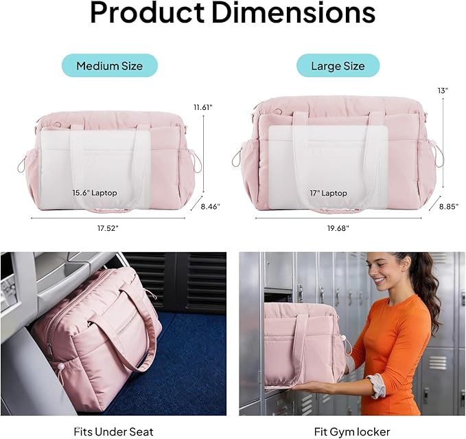TOPEAST Weekender Bag for Women, Lightweight Puffer Travel Duffle Carry On Bag with Wet Pocket & 40oz Tumbler Pocket, Airline Approved Personal Item Overnight Bag, Pink