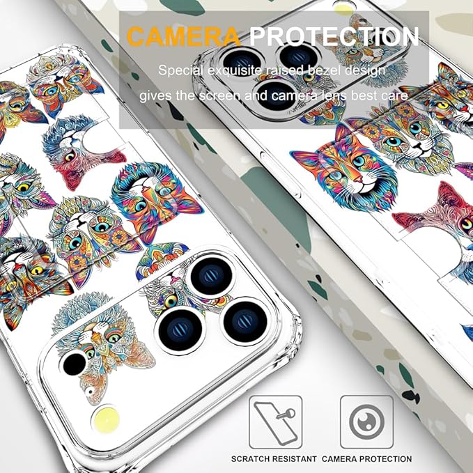Compatible with iPhone 17 Pro Max Case Card Holder for Women Cute Design,Wallet Phone Cases Transparent Cool Kawaii Protective (Clear Tattoo Cats Animal)