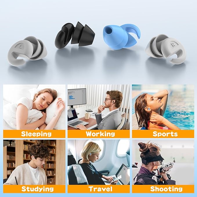 Ear Plugs for Sleeping Noise Cancelling, 36dB Noise Reduction Earplugs, Silicone Reusable Hearing Protection Ear Plug, Waterproof Earplug Suitable for Sleeping (Pink, 1 Pair)