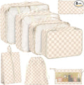 KPX 8 Set Packing Cubes for Travel, Luggage Packing Organizers Accessories Large Toiletries Bag for Clothes Shoes Cosmetics (Two-tone Khaki)
