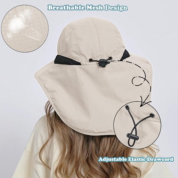 Outdoor Kids Sun Hat with Neck Flap UPF 50+ Quick Dry Beach Hats for Baby Boys Girls Age 2-12 Years Adjustable