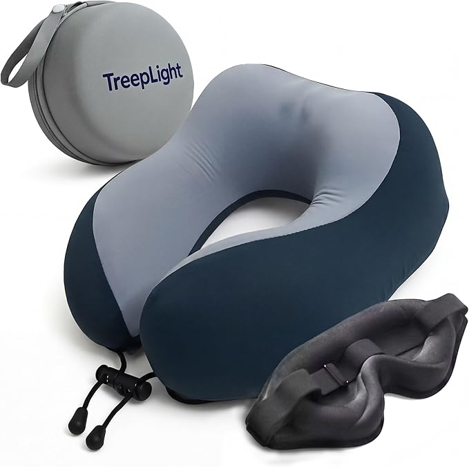 Travel Pillow Set – Memory Foam Neck Pillow with 3D Sleep Mask, Eye Mask for Sleeping, Free Earplugs & Compact Case, Travel Essentials for Airplane, Gift for Men & Women