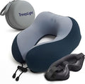 Travel Pillow Set – Memory Foam Neck Pillow with 3D Sleep Mask, Eye Mask for Sleeping, Free Earplugs & Compact Case, Travel Essentials for Airplane, Gift for Men & Women