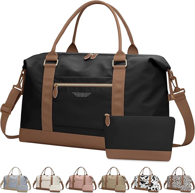 ELONGRIVER Travel Duffle Bag for Women, Weekender Bags, Hospital Bag for Labor Delivery, Lightweight Tote Duffel Overnight Bag with Luggage Sleeve, Airplane Travel Bags with Toiletry Bag,X-Large,Black