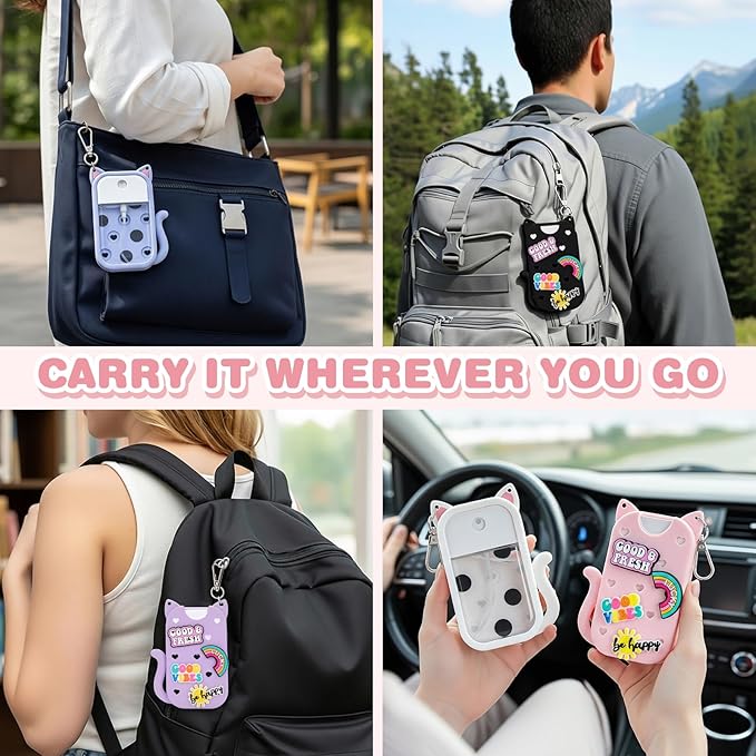 Silicone Case Holder Compatible with Hand Sanitizer Spray Touchland 1 fl oz, Cute Cat Ear Protective Case with Keychain & 4 Decorative Charms (Pink, 1P)